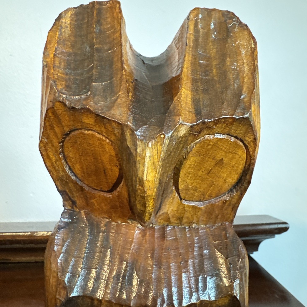 8.5" Carved Wooden Owl Primitive Handmade Wood Owl Barn Owl Vintage - Picture 7 of 11